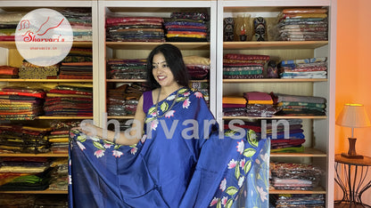 Navy Blue Faux Shamuz Satin Pichwai Saree