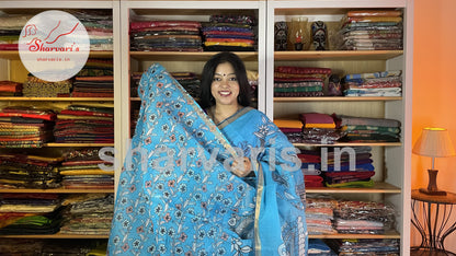 Cerulean Blue Kota Cotton All Over Pichwai Saree