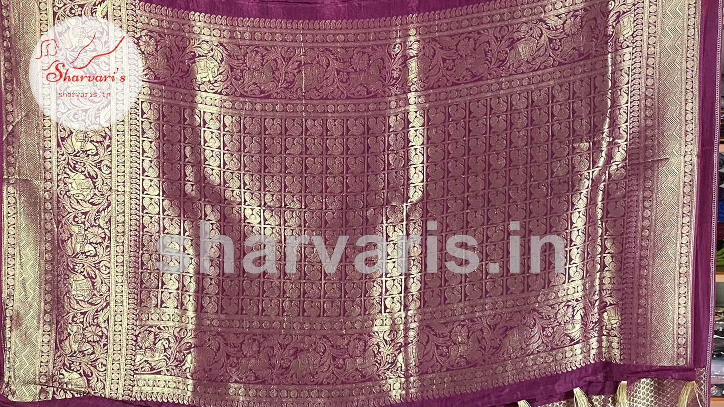 Deep Magenta Moonga Silk Saree with Long and Short Zari Borders