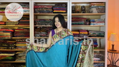 Cerulean Blue Kalamkari Cotton Saree