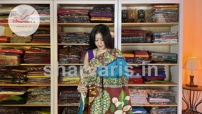 Cerulean Blue Kalamkari Cotton Saree