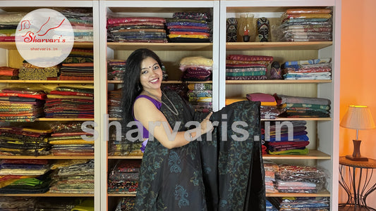 Black Kalamkari Semi Silk Saree with Unusual Prints