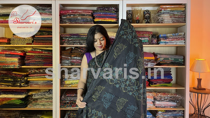 Black Kalamkari Semi Silk Saree with Unusual Prints