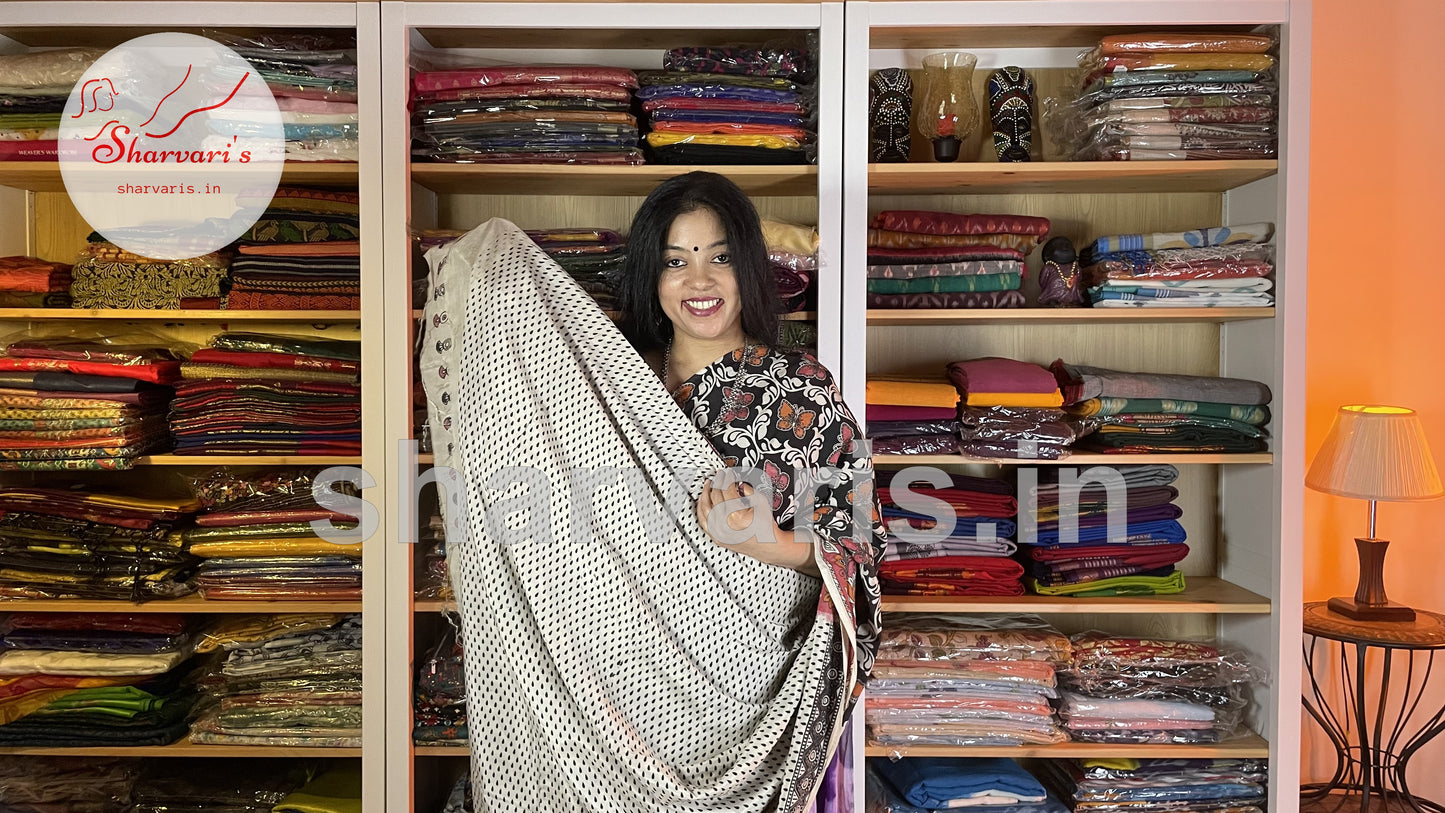 Black and Red Kalamkari Semi Silk Saree with Butterfly Prints