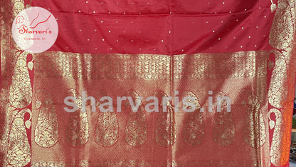 Crimson Red Premium Soft Banarasi/Benarasi Tissue Pure Silk Saree with Korvai Borders