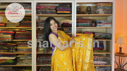 Mango Yellow Crepe Banarasi/Benarasi Saree with Paisley Motifs