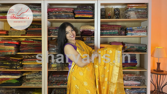 Mango Yellow Crepe Banarasi/Benarasi Saree with Paisley Motifs