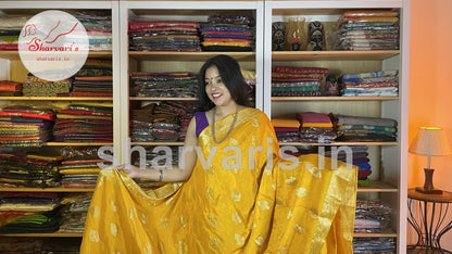 Mango Yellow Crepe Banarasi/Benarasi Saree with Paisley Motifs