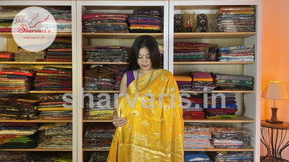 Mango Yellow Crepe Banarasi/Benarasi Saree with Paisley Motifs