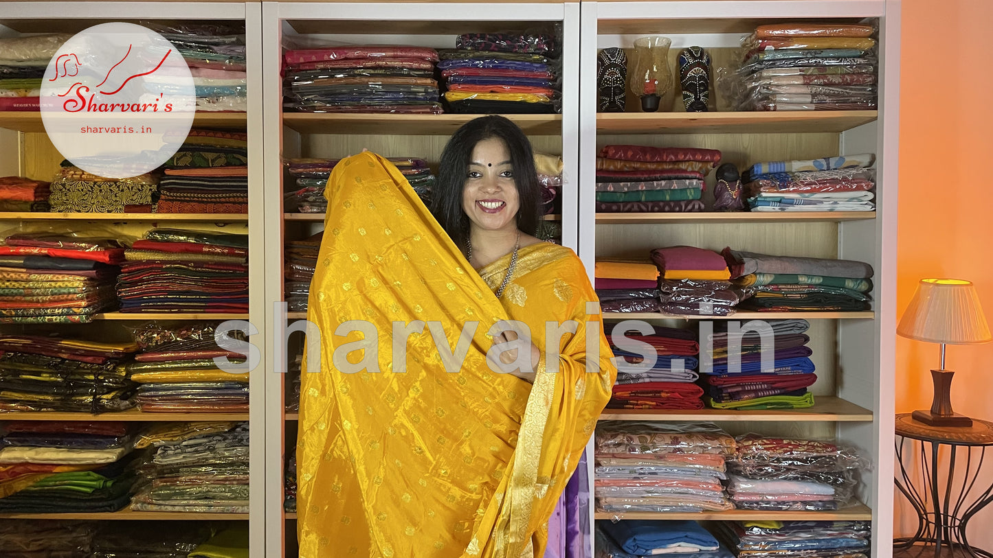 Mango Yellow Crepe Banarasi/Benarasi Saree with Paisley Motifs