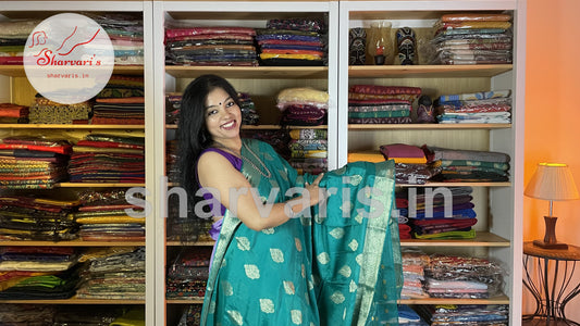 Teal Green Crepe Banarasi/Benarasi Saree with Paisley Motifs