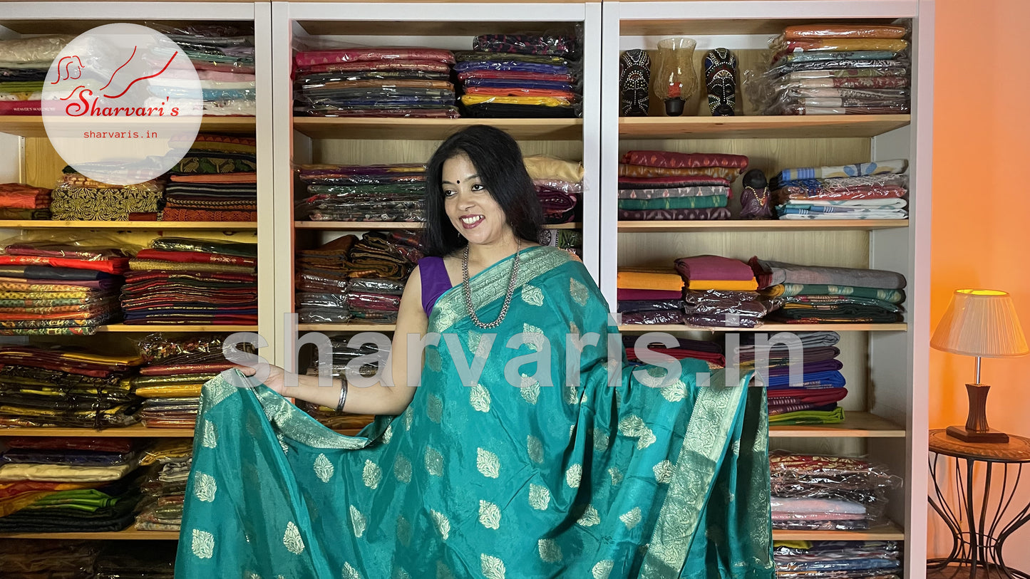 Teal Green Crepe Banarasi/Benarasi Saree with Paisley Motifs