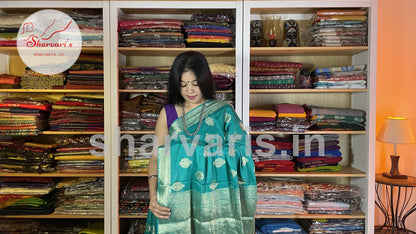 Teal Green Crepe Banarasi/Benarasi Saree with Paisley Motifs