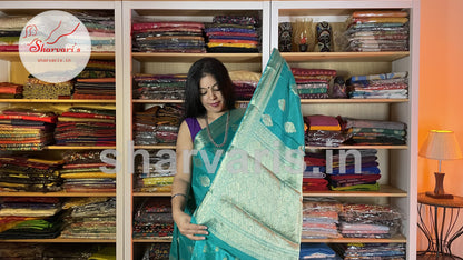 Teal Green Crepe Banarasi/Benarasi Saree with Paisley Motifs