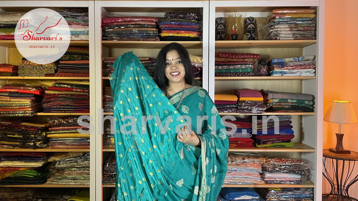 Teal Green Crepe Banarasi/Benarasi Saree with Paisley Motifs