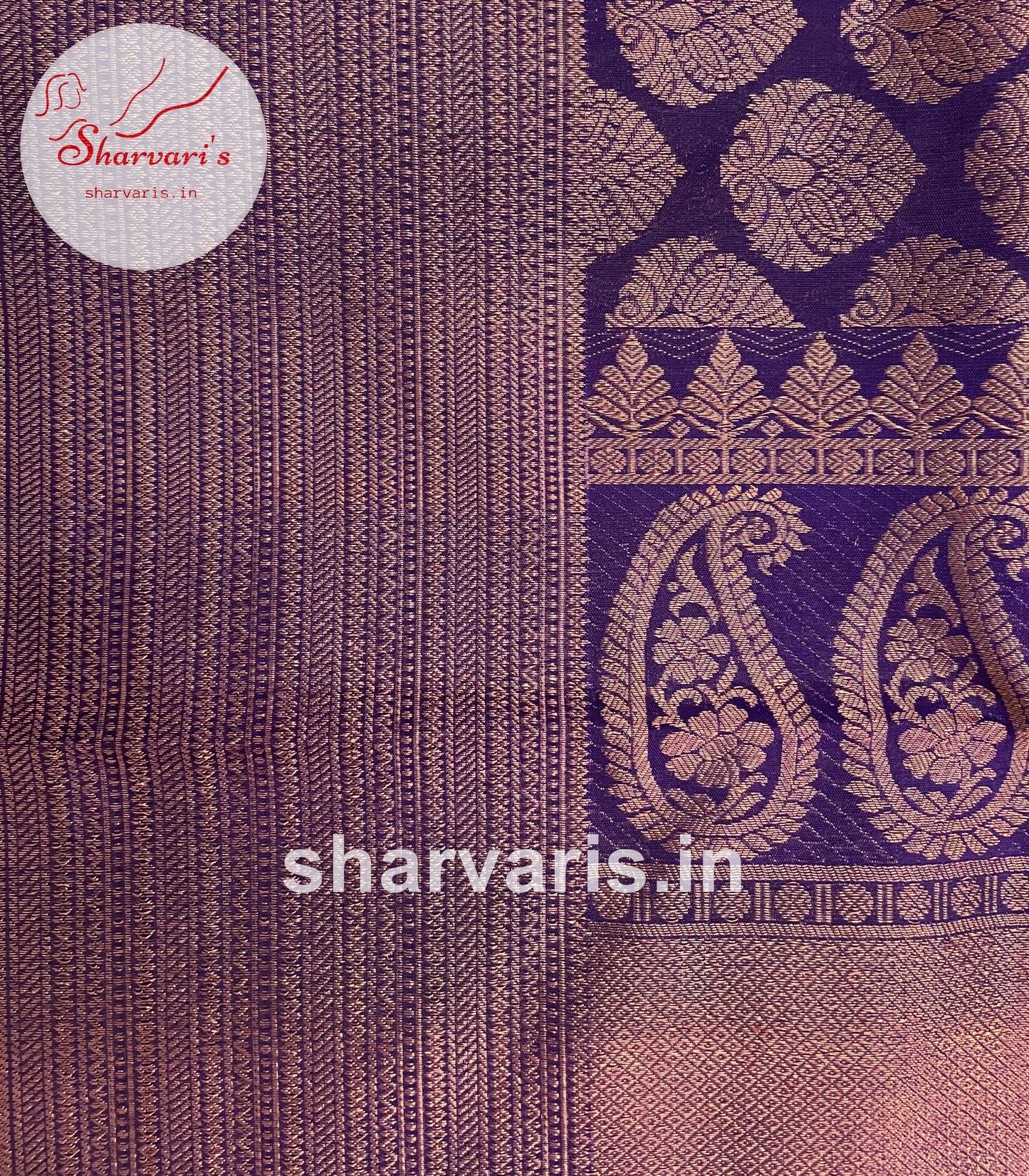 Dark Purple Kanchipuram Silk Saree with Innovative Designs and Pure Zari