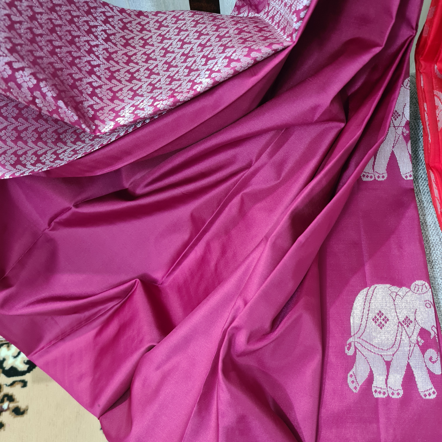 Magenta Cotton Silk in Borderless Style